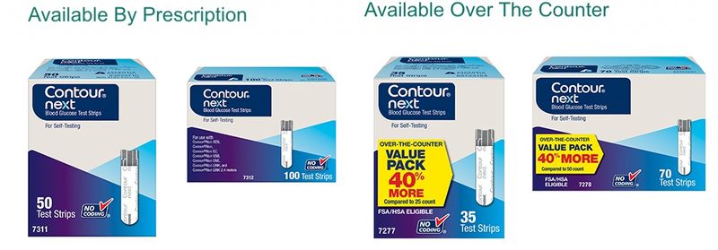 CONTOUR next blood glucose test strips, available by prescription and over the counter